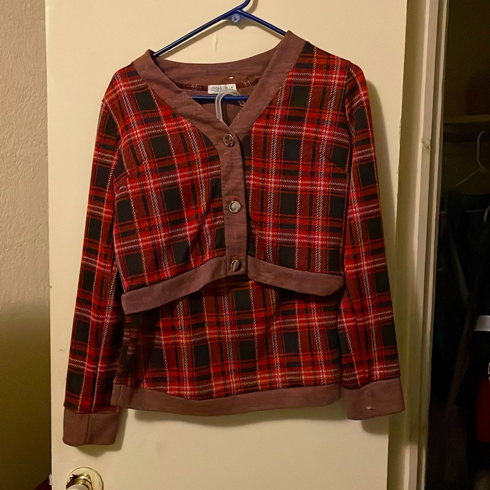 Short skirt jacket combo .. light material all cotton flannel style red